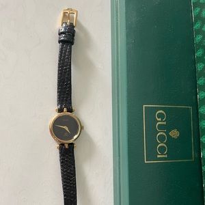 Vintage Gucci Black Snakeskin Leather Band Watch